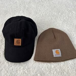 Carhartt Unisex Taupe Beanie & Black Hat Bundle Edgy Work Wear